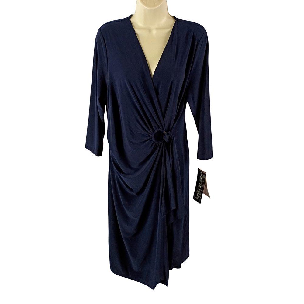 Nina Leonard Deep Navy Wrap Style Dress